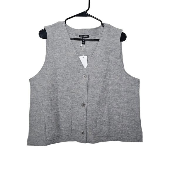 NWT Eileen Fisher Lightweight boiled wool button front vest in gray Size medium - Picture 1 of 5